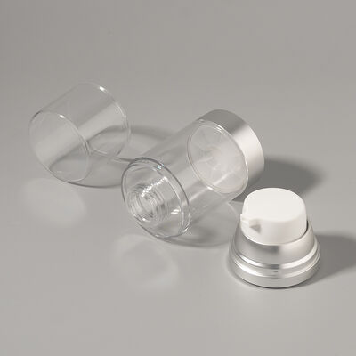 Vente en gros d'usine de bouteille à pompe sans air de luxe vide de 100 ml 150 ml 120 ml ABS AS argent mat brillant UV fournisseur