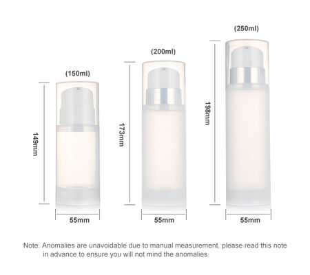 Bouteille de pompe sans air 150 ml 200 ml 250 ml/PP bouteille de pompe de lotion transparente pour l'emballage cosmétique