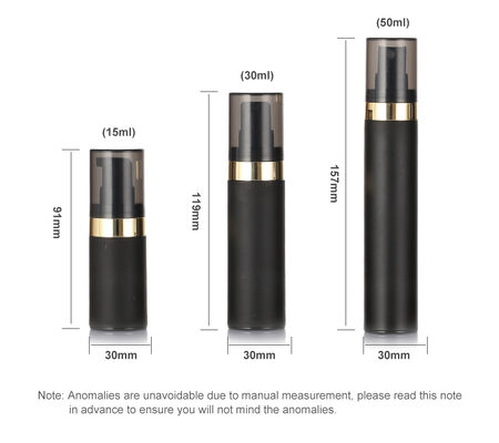 Bouteille sans air noire de qualité supérieure 15 ml 30 ml 50 ml bouteilles cosmétiques sans air en plastique PP