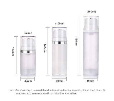 Bottle de pompe sans air en plastique à la crème blanche pour la lotion de nettoyage du visage et le sérum de soins de la peau 50ml/100ml/150ml